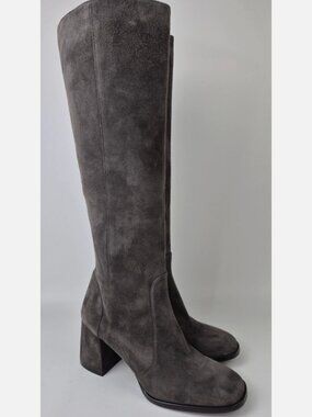 Stuart Weitzman Women's Grey Nola 75MM Block Heel Suede Knee High Boots